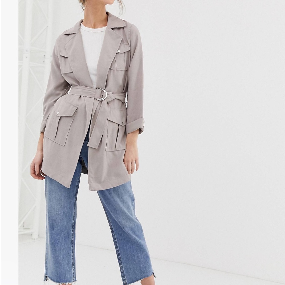New look shirt jacket in stone size 12 asos